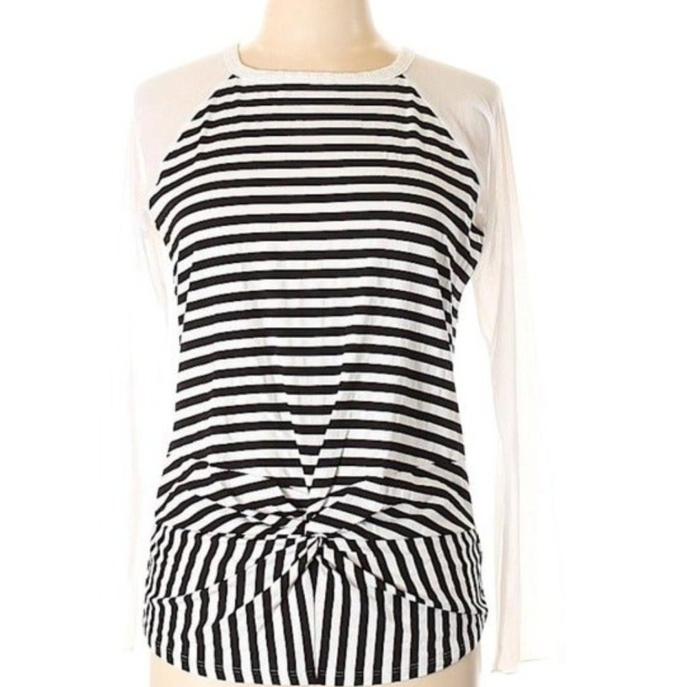 Pete twist front striped mesh sleeve top L